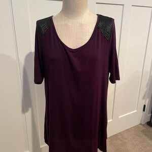 Lyssé Women's Purple Top with Black faux leather and inside shaper